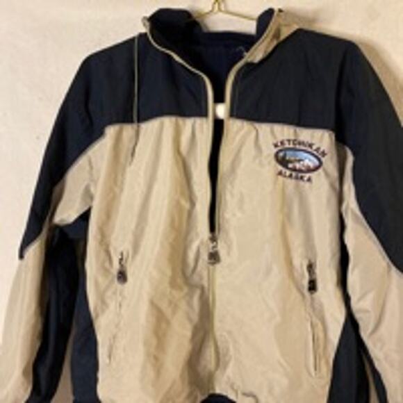 Y2K Beige & Navy Windbreaker Pullover Jacket XS - Picture 5 of 8